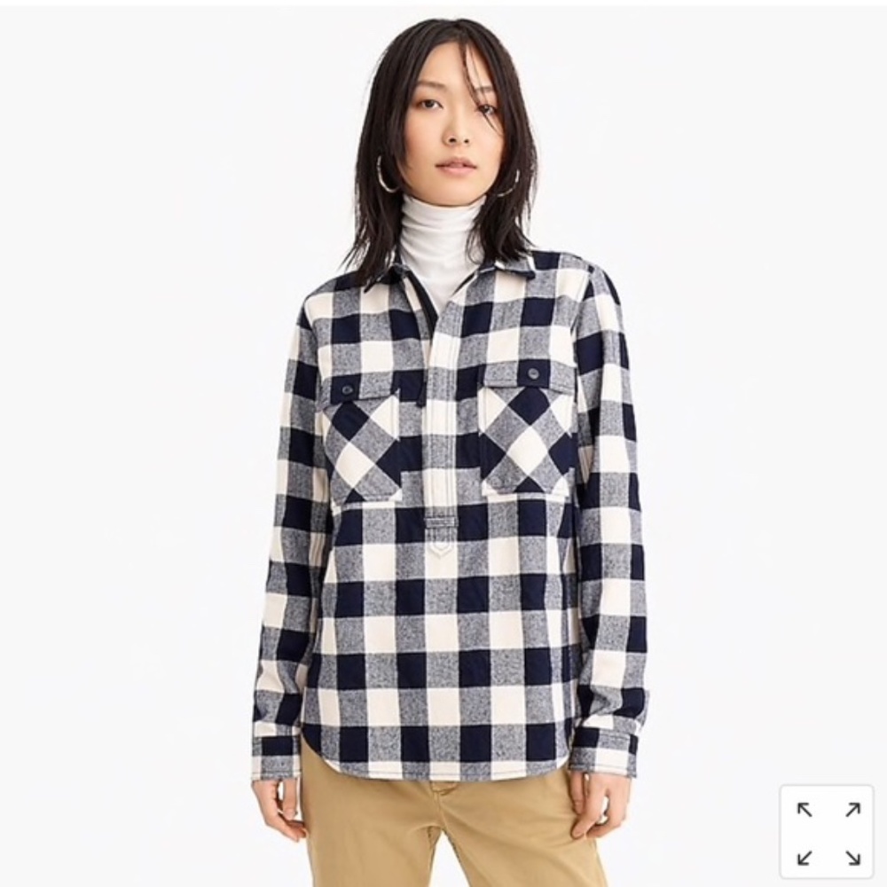 NEW J.Crew cotton-wool buffalo lumberjack navy plaid shirt jacket Large